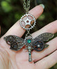 Steampunk Dragonfly necklace with blue Swarovski crystals, Steampunk jewlery