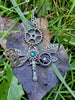 Steampunk Dragonfly necklace with blue Swarovski crystals, Steampunk jewlery