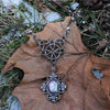 Unique Silver Celtic Styled Gothic Necklace with Mystic Stone and purple crystals