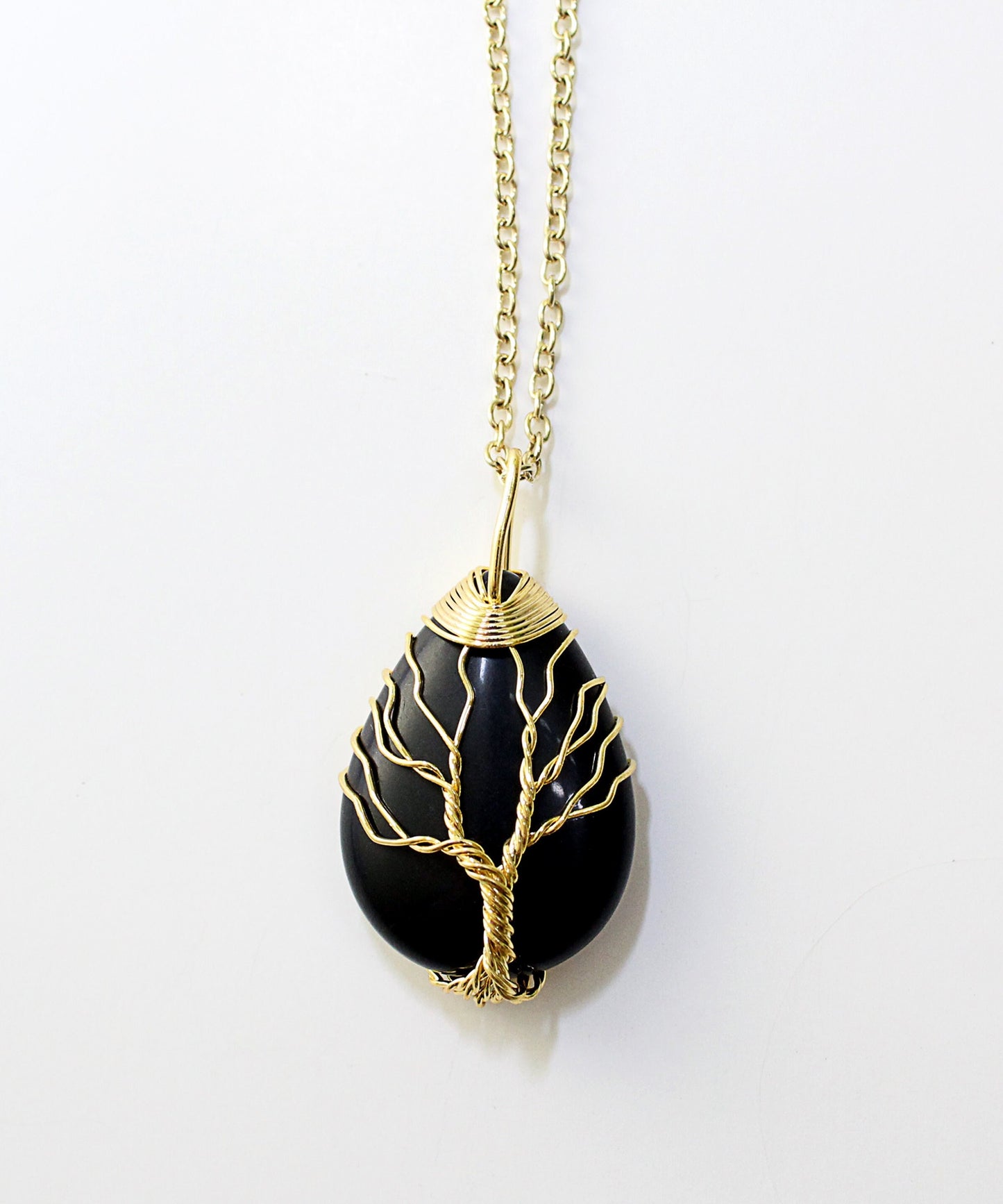 Natural Black Obsidian Tree of Life Wire Wrapped Stone Necklace, Wire Wrap jewelry, Hippie Jewelry, Healing Stone Jewelry