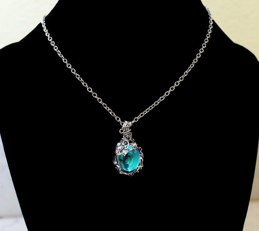 Nature inspired Moonstone replica elven necklace with leaves and rhinestones.  Elven jewelry