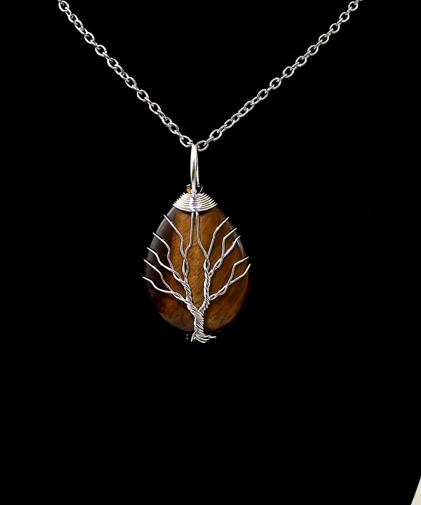 Natural Tiger's Eye Tree of Life Wire Wrapped Stone Necklace, Hippie Jewelry, Healing Stone Jewelry, Tiger Eye Jewelry, Chakra Jewelry