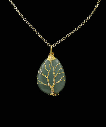Natural Green Aventurine healing stone wire wrapped necklace, Tree of Life Jewelry, Hippie Jewelry, New Age Jewelry, Reiki Jewelry