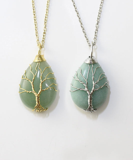 Natural Green Aventurine healing stone wire wrapped necklace, Tree of Life Jewelry, Hippie Jewelry, New Age Jewelry, Reiki Jewelry