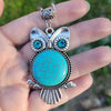 Silver Owl Pendant Necklace with natural Turquoise stone.  Owl jewelry gift.