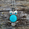 Silver Owl Pendant Necklace with natural Turquoise stone.  Owl jewelry gift.