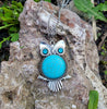 Silver Owl Pendant Necklace with natural Turquoise stone.  Owl jewelry gift.