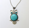 Silver Owl Pendant Necklace with natural Turquoise stone.  Owl jewelry gift.