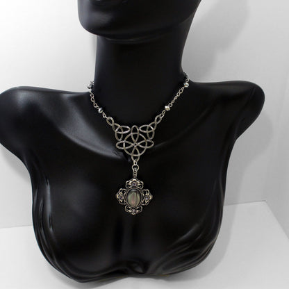 Unique Silver Celtic Styled Gothic Necklace with Mystic Stone and purple crystals