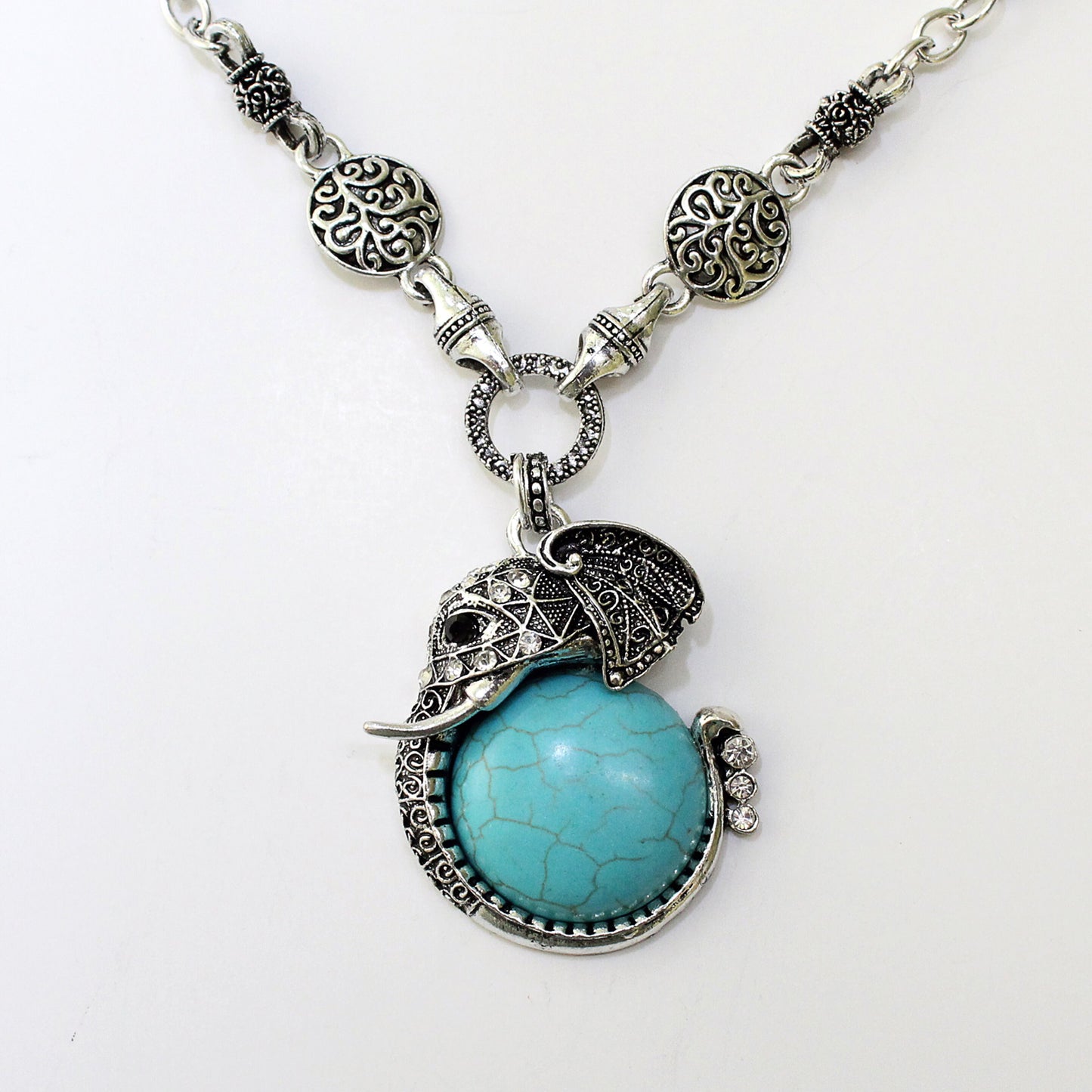 Natural Turquoise Elephant Necklace, Elephant Jewelry, Animal Jewelry, African Jewelry, Turquoise Jewelry