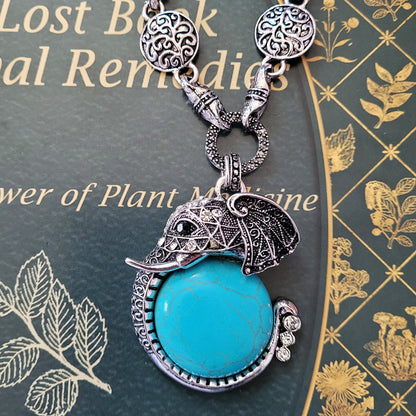 Natural Turquoise Elephant Necklace, Elephant Jewelry, Animal Jewelry, African Jewelry, Turquoise Jewelry