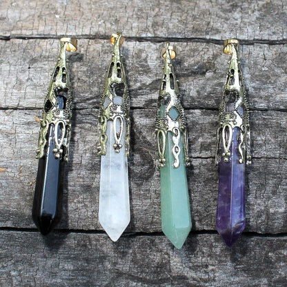 Natural Crystal Healing Stone Necklaces, Amethyst Crystal Jewelry, Black Onyx Jewelry, Quartz Crystal, Aventurine Crystal, Gothic Jewelry