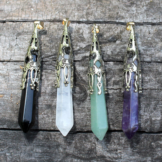 Natural Crystal Healing Stone Necklaces, Amethyst Crystal Jewelry, Black Onyx Jewelry, Quartz Crystal, Aventurine Crystal, Gothic Jewelry
