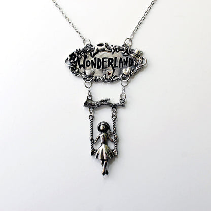 Swinging Alice in Wonderland Necklace, Alice in Wonderland Jewelry, Fantasy Jewelry, Disney Jewelry