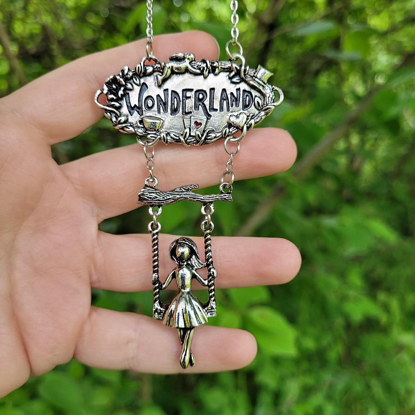 Swinging Alice in Wonderland Necklace, Alice in Wonderland Jewelry, Fantasy Jewelry, Disney Jewelry