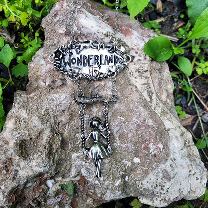 Swinging Alice in Wonderland Necklace, Alice in Wonderland Jewelry, Fantasy Jewelry, Disney Jewelry