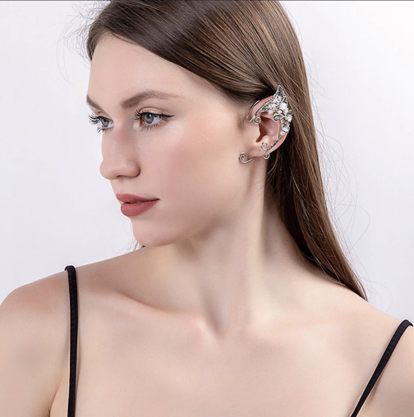 Silver Elf Ear Leaf Cuffs, Elvish Jewelry, Fantasy Wrap Earrings