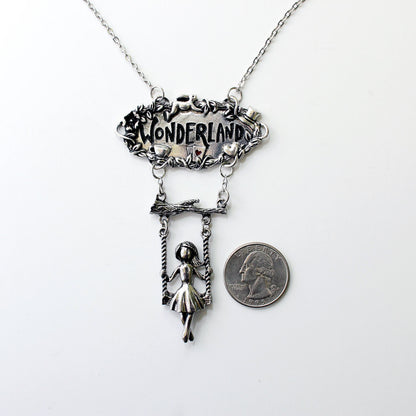 Swinging Alice in Wonderland Necklace, Alice in Wonderland Jewelry, Fantasy Jewelry, Disney Jewelry