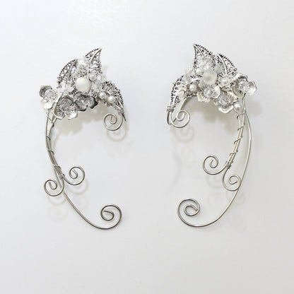 Silver Elf Ear Leaf Cuffs, Elvish Jewelry, Fantasy Wrap Earrings