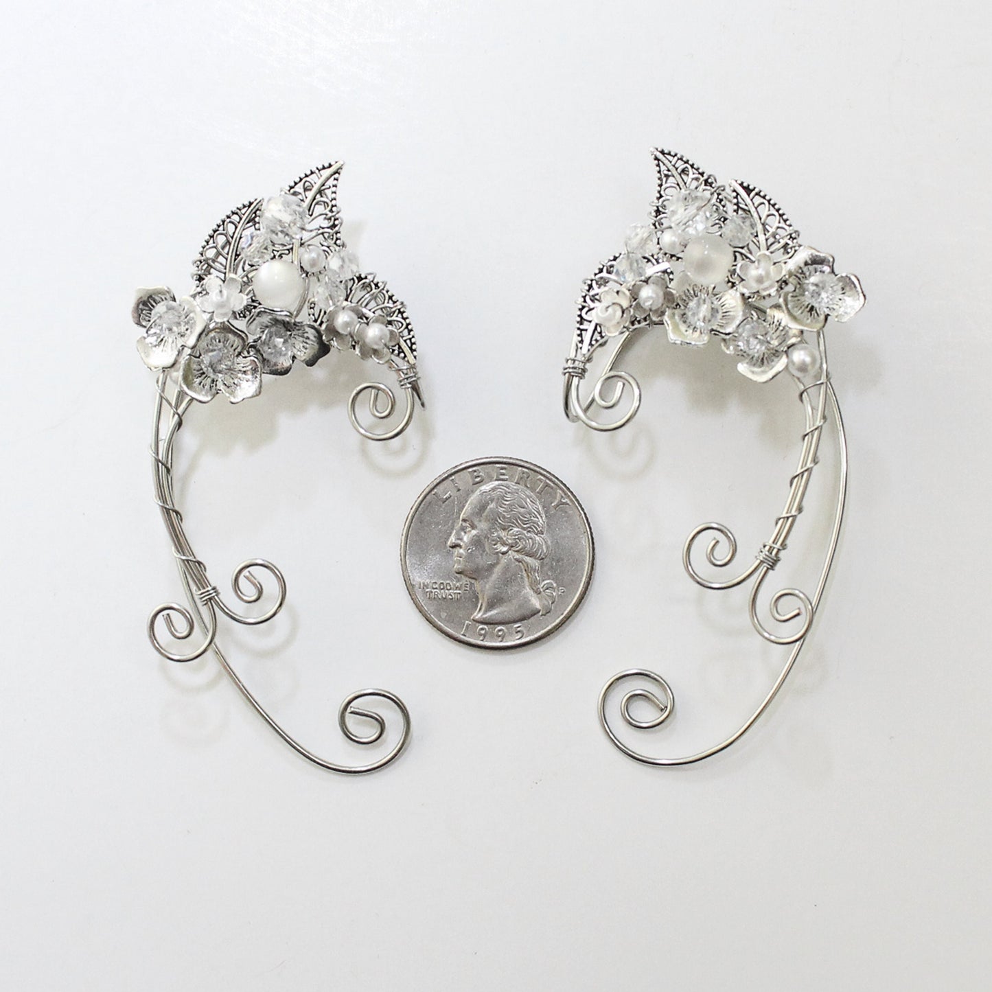 Silver Elf Ear Leaf Cuffs, Elvish Jewelry, Fantasy Wrap Earrings