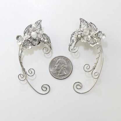 Silver Elf Ear Leaf Cuffs, Elvish Jewelry, Fantasy Wrap Earrings