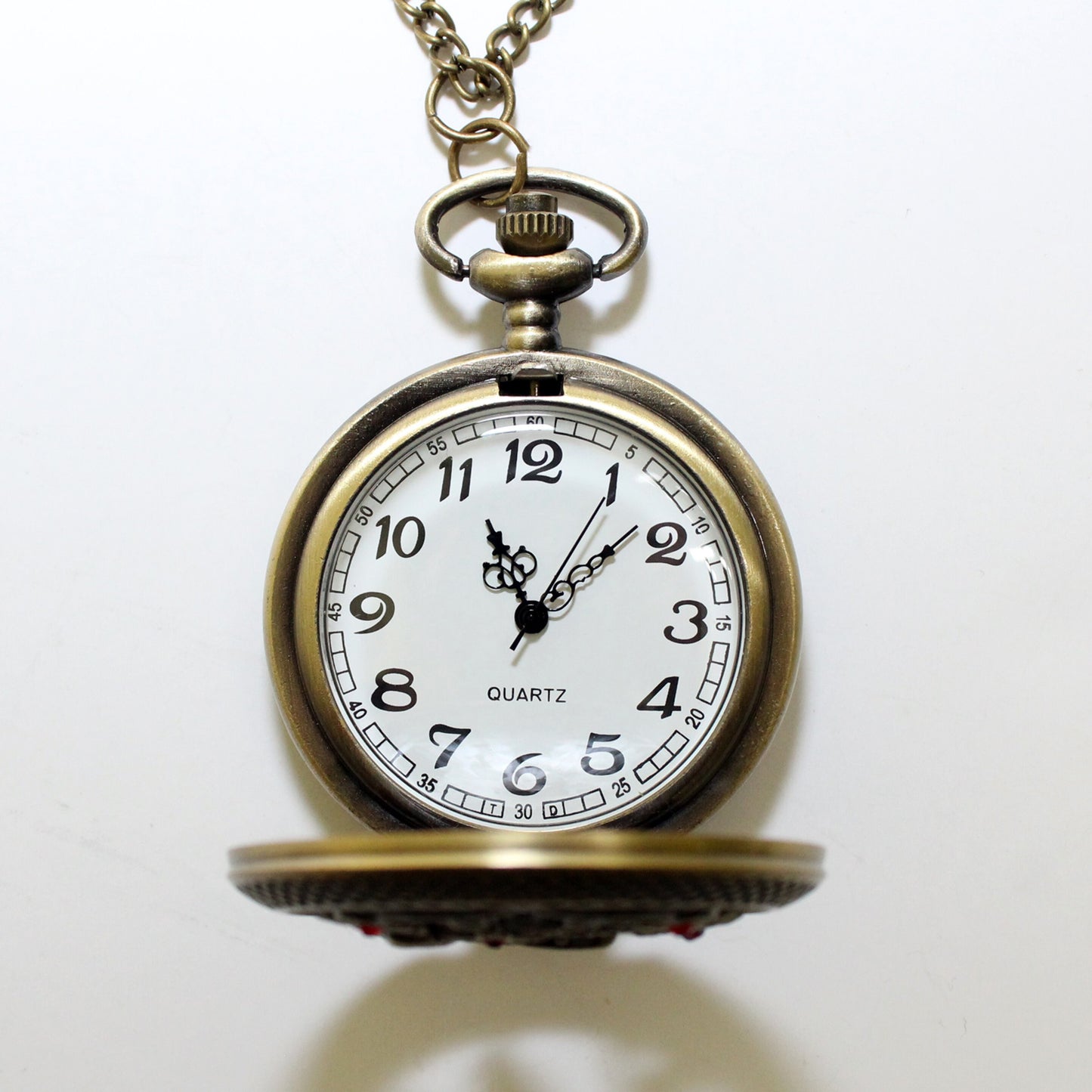 Butterfly Pocket Watch Necklace with Red Swarovski Rhinestones, Butterfly Jewelry