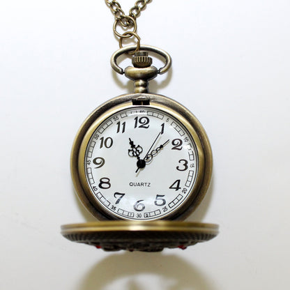 Butterfly Pocket Watch Necklace with Red Swarovski Rhinestones, Butterfly Jewelry