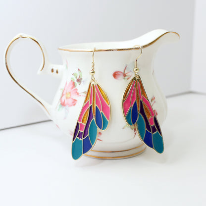 Gold Rainbow Dangle Butterfly Wing Earrings, Butterfly Jewelry