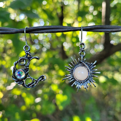 Sun and Moon Earrings, Hippie Jewelry, Bohemian Drop Earrings