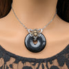 Black onyx donut stone necklace with bumble bee.  Bumblebee jewelry gift.