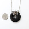 Black onyx donut stone necklace with bumble bee.  Bumblebee jewelry gift.