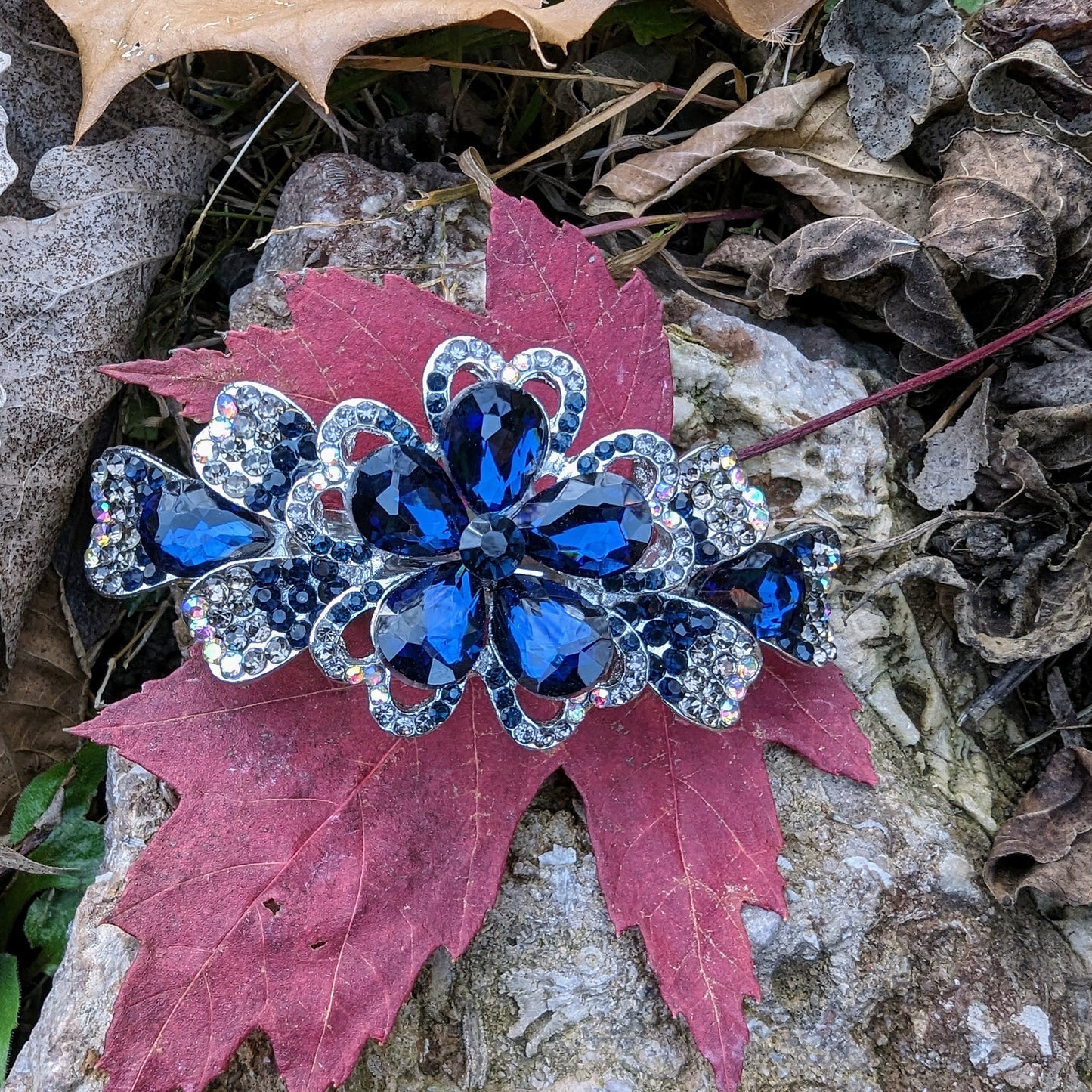 Sapphire Rhinestone Hair Bar Barrette, Dark Blue Hair Clip, Crystal Hair Jewelry