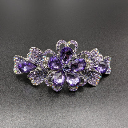 Purple Rhinestone Flower Hair Bar Barrette, Purple Hair Clip, Crystal Hair Jewelry
