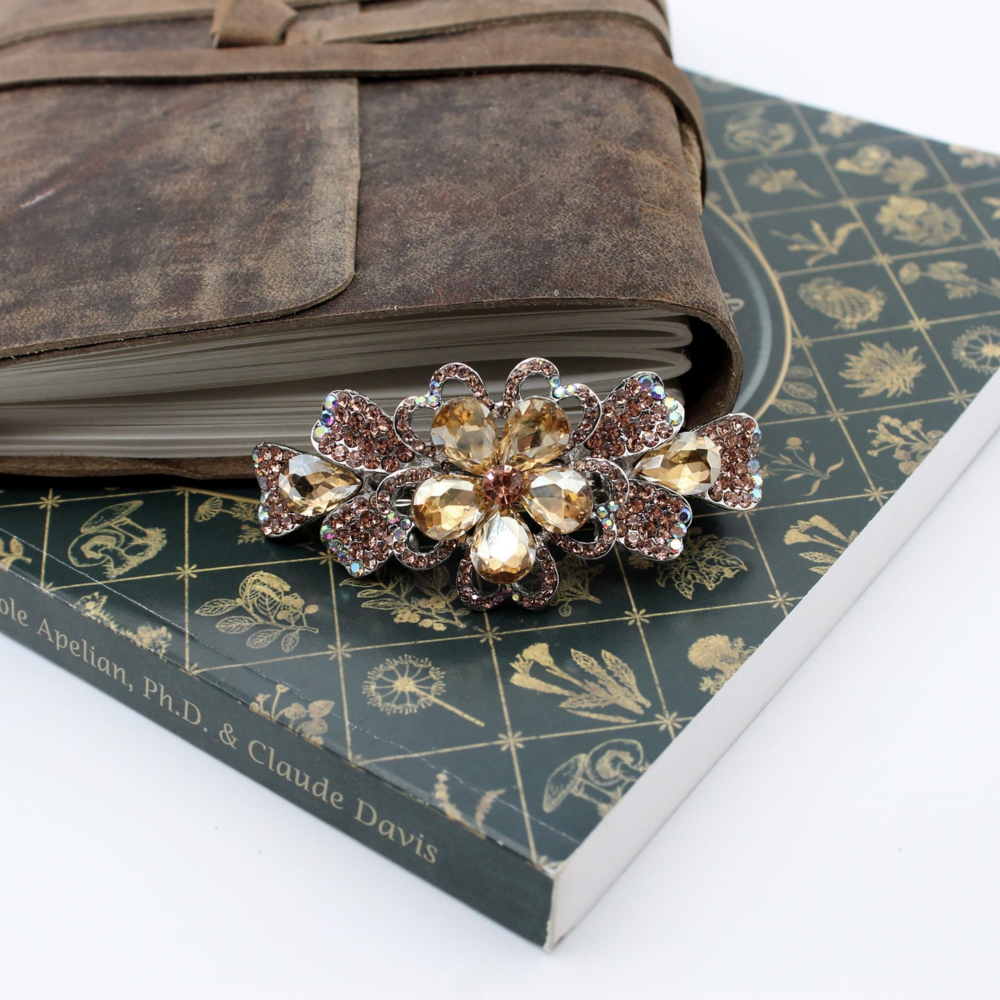 Gold Rhinestone Flower Hair Bar Barrette, Gold Hair Clip, Crystal Hair Jewelry