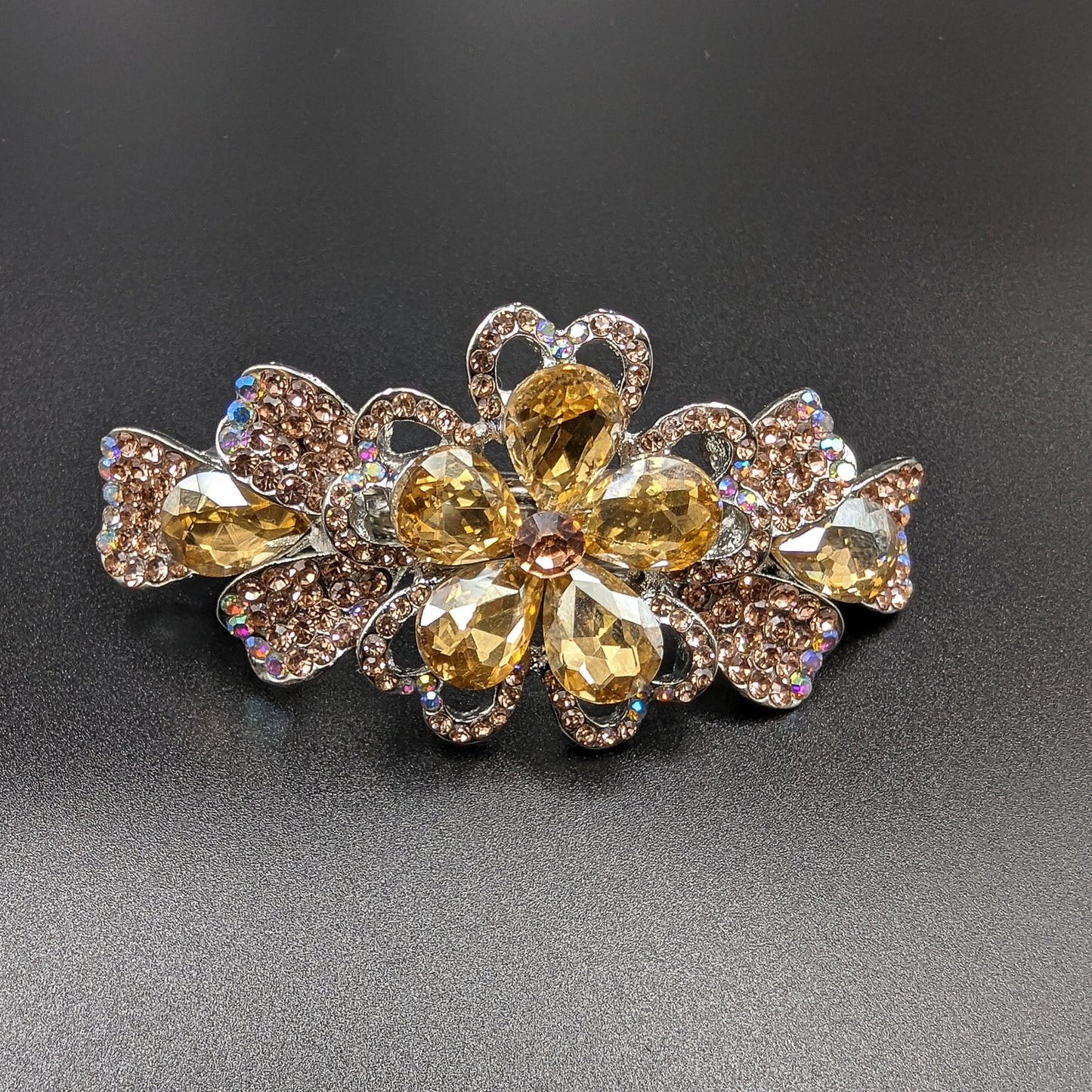 Gold Rhinestone Flower Hair Bar Barrette, Gold Hair Clip, Crystal Hair Jewelry
