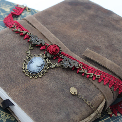 Victorian Red Rose Lace Cameo Choker Necklace, Gothic Jewelry