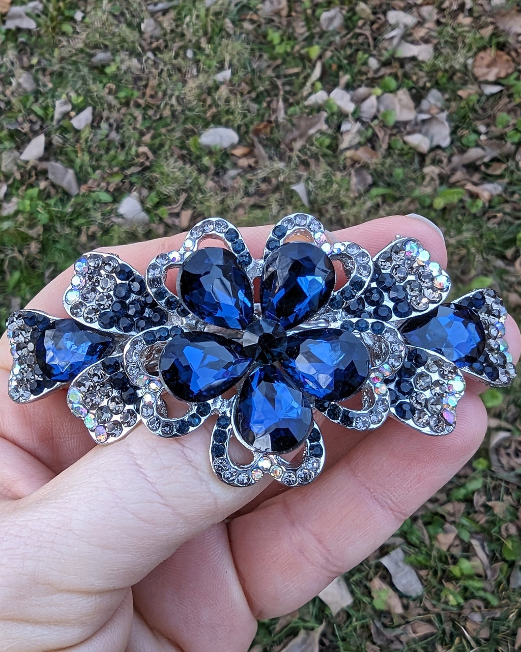 Sapphire Rhinestone Hair Bar Barrette, Dark Blue Hair Clip  display picture 1