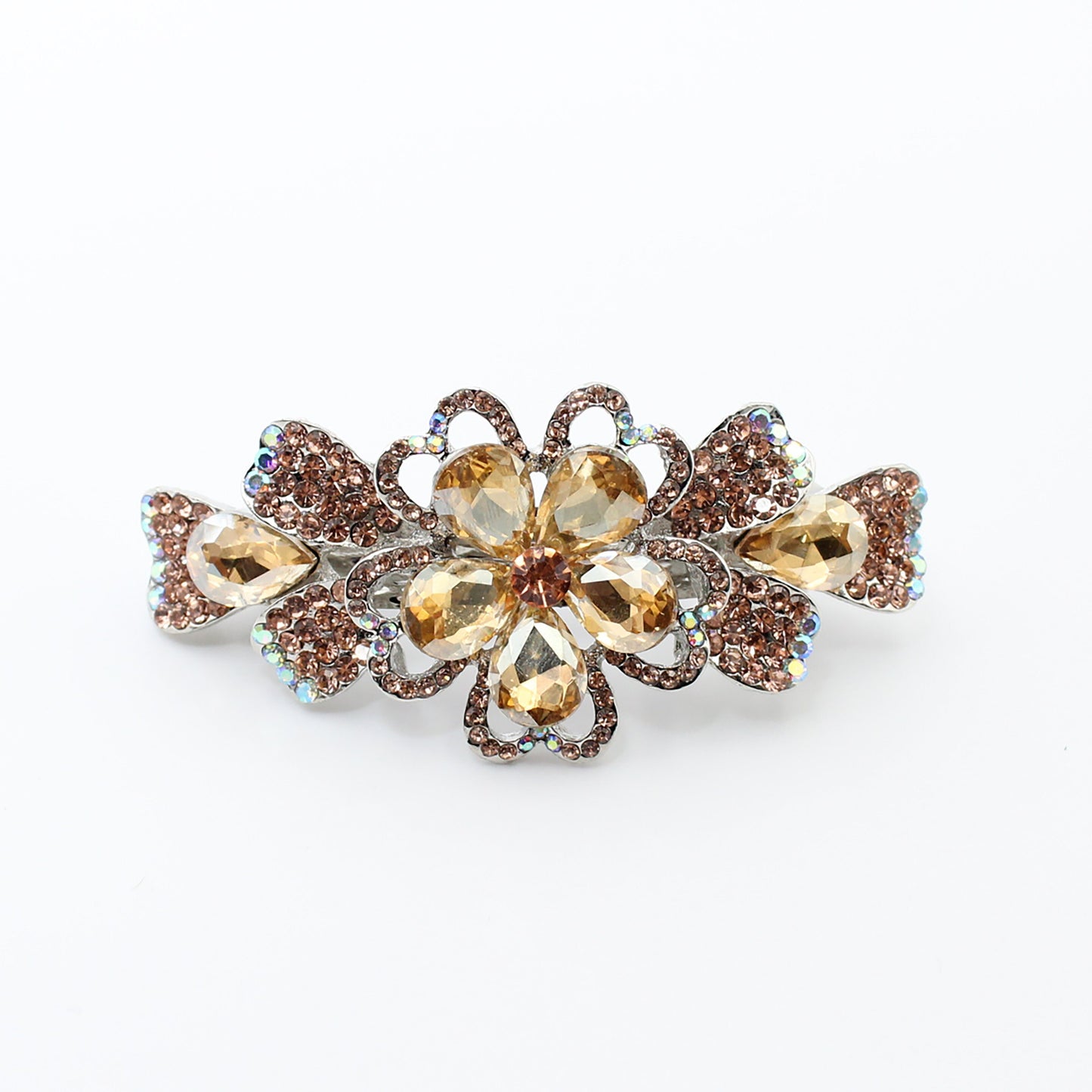 Gold Rhinestone Flower Hair Bar Barrette, Gold Hair Clip, Crystal Hair Jewelry