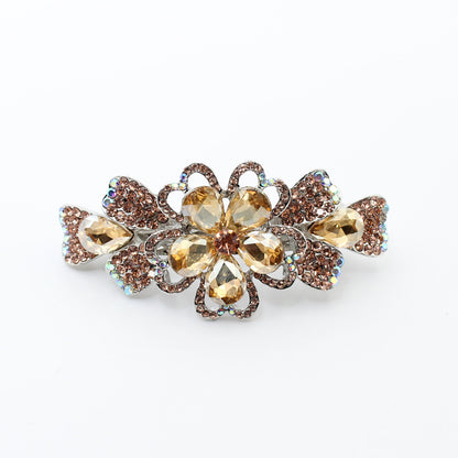 Gold Rhinestone Flower Hair Bar Barrette, Gold Hair Clip, Crystal Hair Jewelry