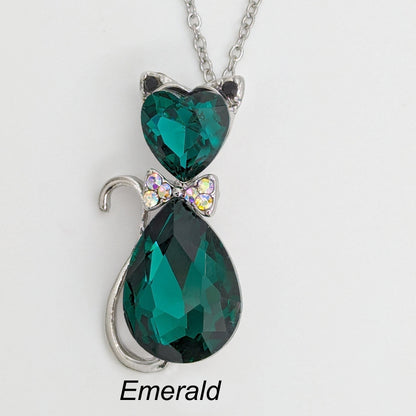 Stylish Crystal Cat Necklace with Many Color Options, Cat Jewelry, Cat Pendant
