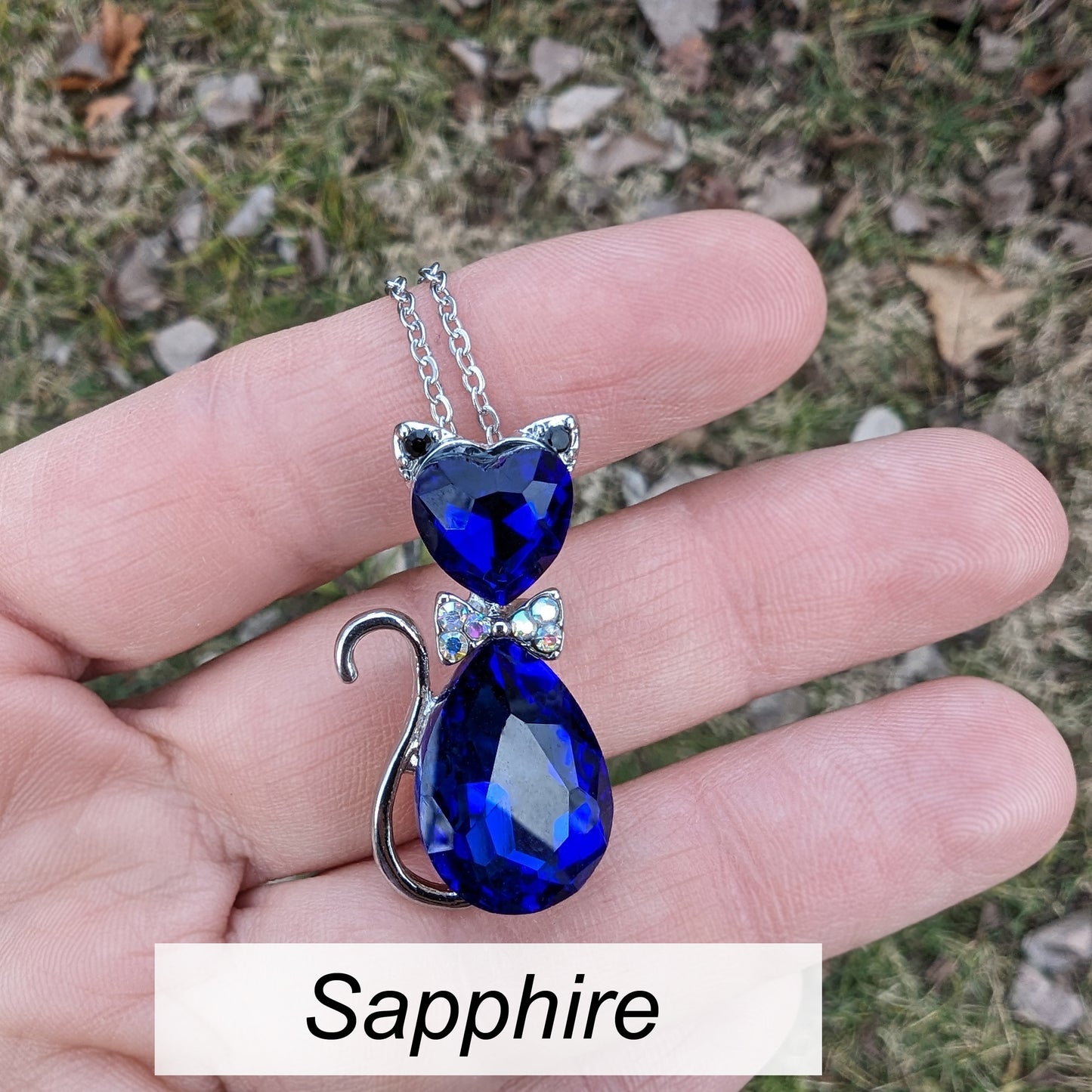 Stylish Crystal Cat Necklace with Many Color Options, Cat Jewelry, Cat Pendant