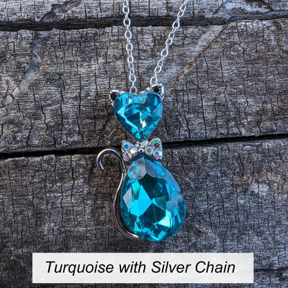 Stylish Crystal Cat Necklace with Many Color Options, Cat Jewelry, Cat Pendant
