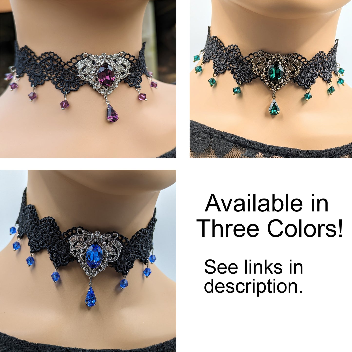 Vintage Sapphire Choker Necklace made with Swarovski Crystals, Gothic Jewelry, Victorian Jewelry