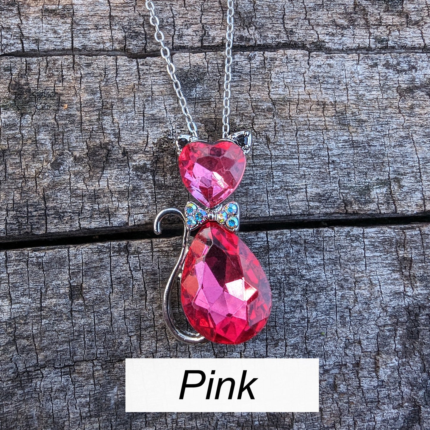 Stylish Crystal Cat Necklace with Many Color Options, Cat Jewelry, Cat Pendant
