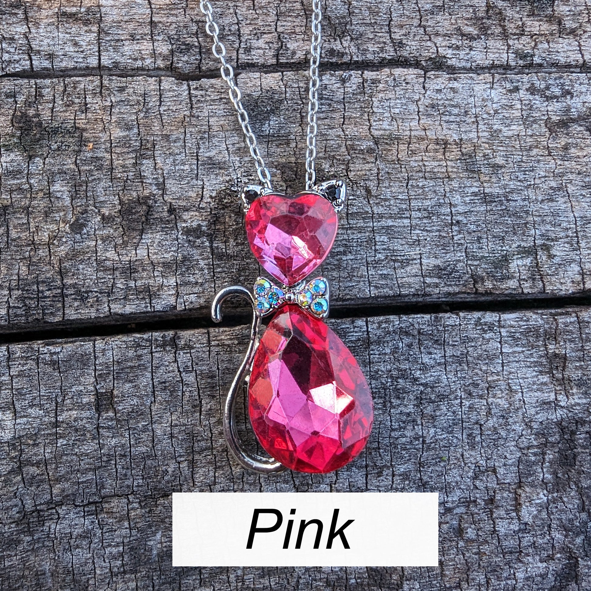 Stylish Crystal Cat Necklace with Many Color Options, Cat Jewelry, Cat Pendant