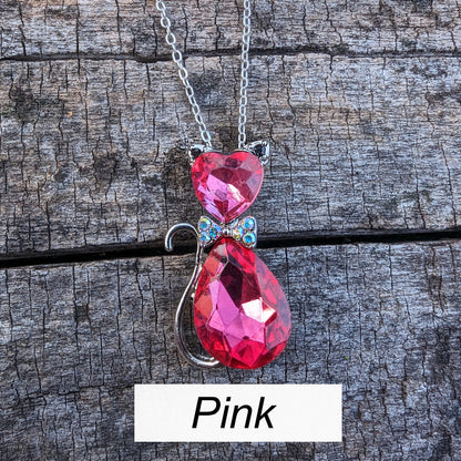 Stylish Crystal Cat Necklace with Many Color Options, Cat Jewelry, Cat Pendant