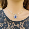 Sterling Silver Tanzanite Heart Necklace with Cubic Zirconia Stones.