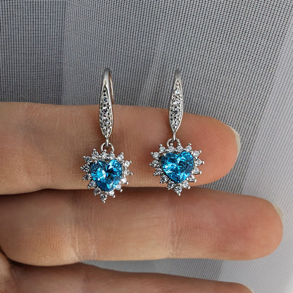 925 Sterling Silver Blue Topaz Cubic Zirconia Heart Pendant Necklace.
