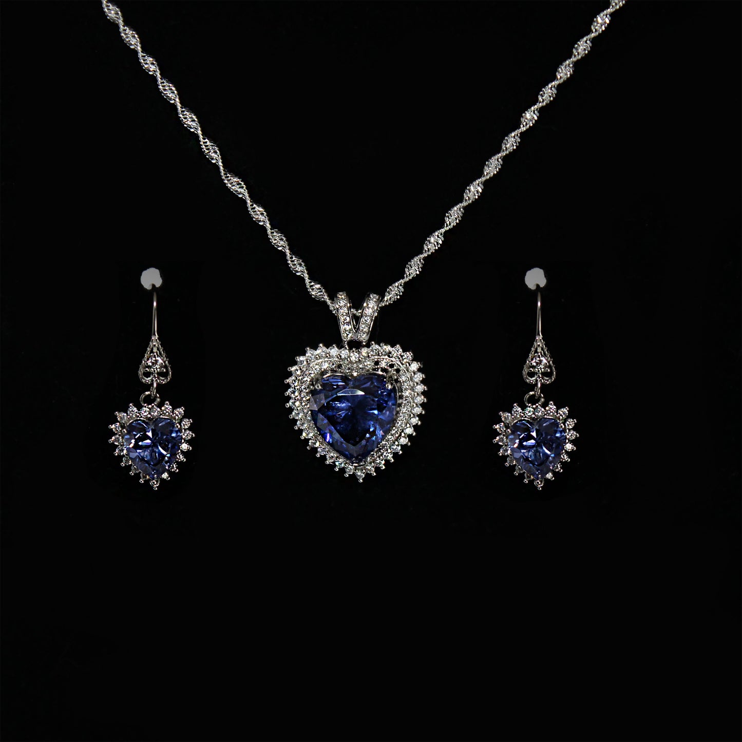Classy Sterling Silver Tanzanite Heart Necklace and Earring Set, Tanzanite Jewelry, Heart Jewelry, Bridal Jewelry Gift, December Birthstone