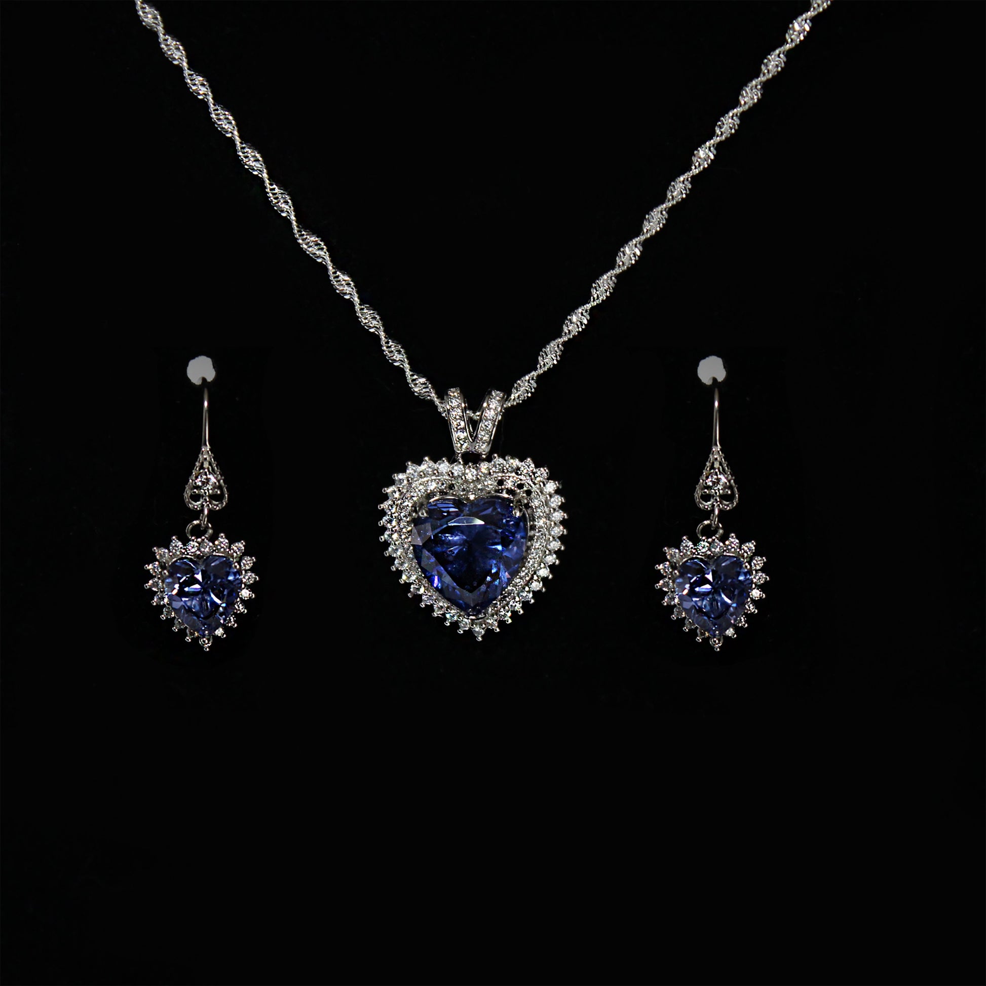 Classy Sterling Silver Tanzanite Heart Necklace and Earring Set, Tanzanite Jewelry, Heart Jewelry, Bridal Jewelry Gift, December Birthstone